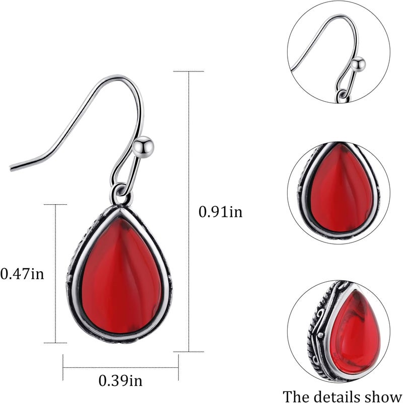 Teppdfann Store Vintage Teardrop Birthstone Dangle Earrings for Women Trendy, Gemstone Drop Earrings with Silver Hook Birthstone Jewelry for Christmas Gift - Image 3